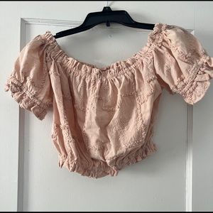 OCEAN DRIVE blush/rose rutched cropped shirt